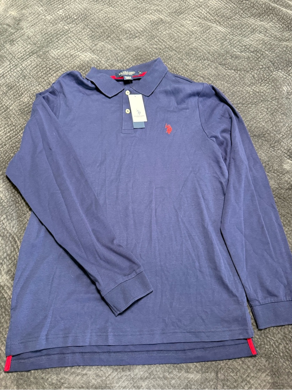 U.S. Polo Assn. Long Sleeve Polo Shirt - Navy with Red Logo